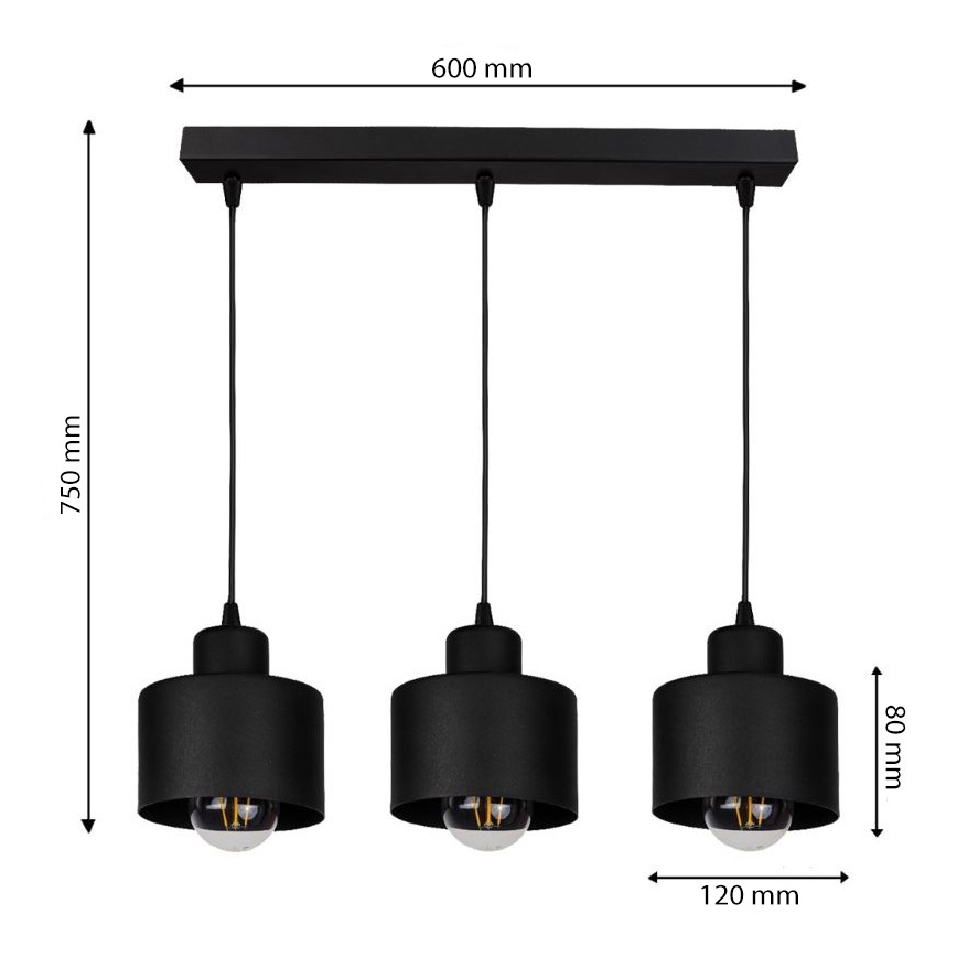 Ljuskrona med snöre BODO 3xE27/60W/230V