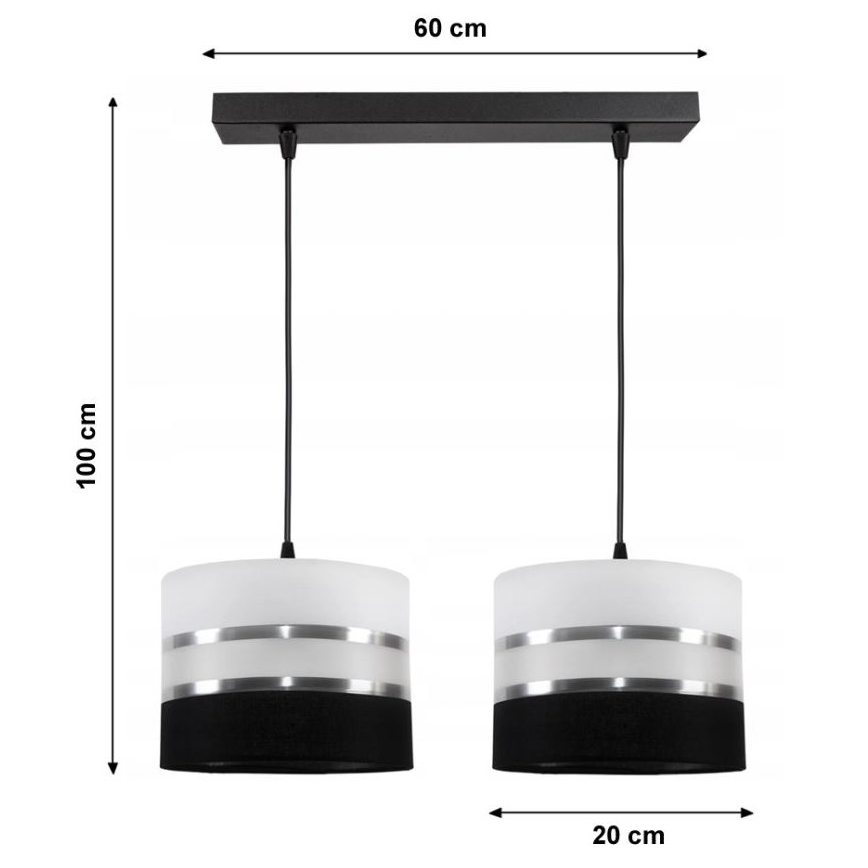 Ljuskrona med snöre CORAL 2xE27/60W/230V svart och vit