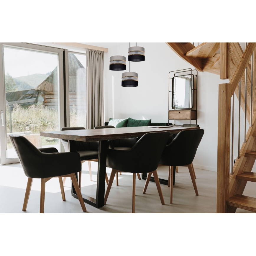 Ljuskrona med snöre CORAL 3xE27/60W/230V svart/grå