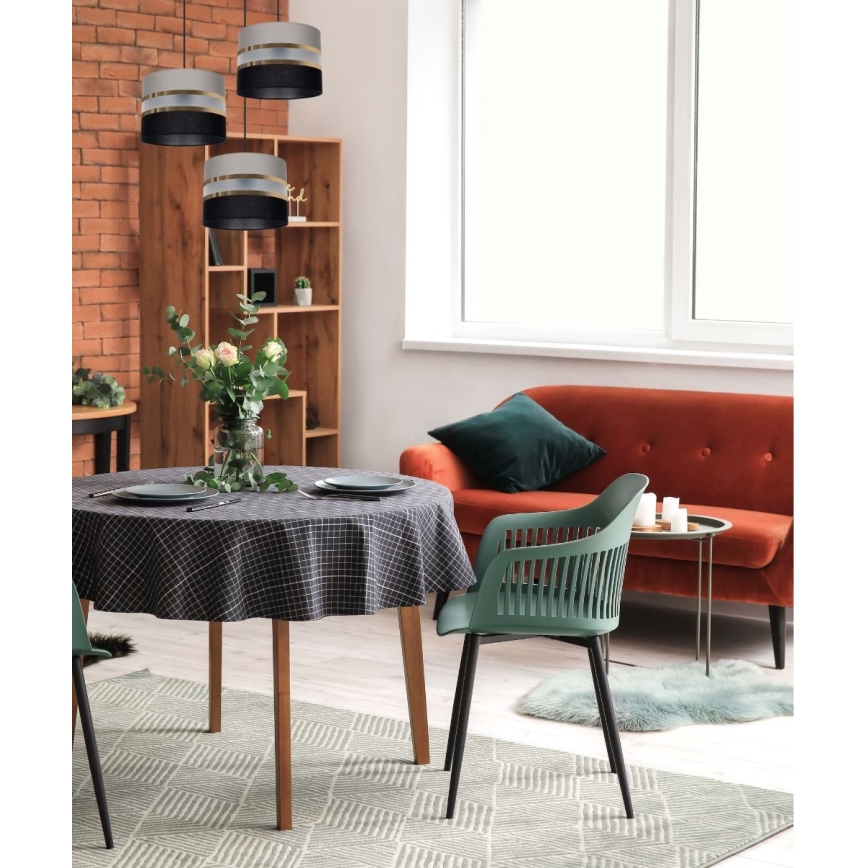 Ljuskrona med snöre CORAL 3xE27/60W/230V svart/grå