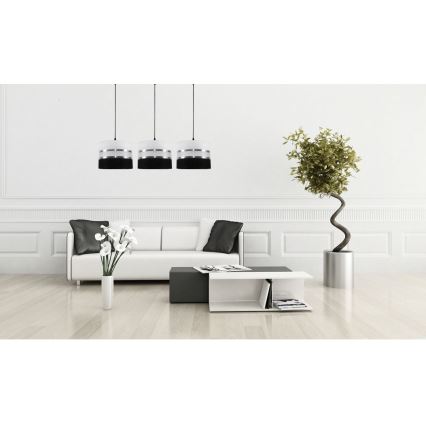 Ljuskrona med snöre CORAL 3xE27/60W/230V svart och vit