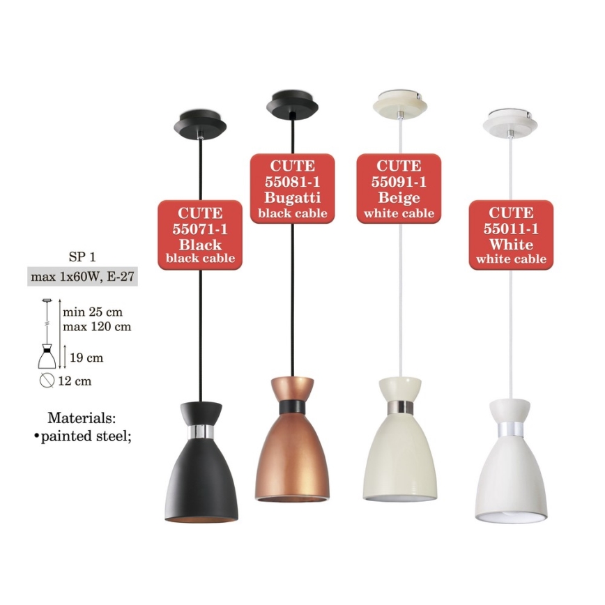 Ljuskrona med snöre CUTE 1xE27/60W/230V