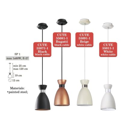 Ljuskrona med snöre CUTE 1xE27/60W/230V