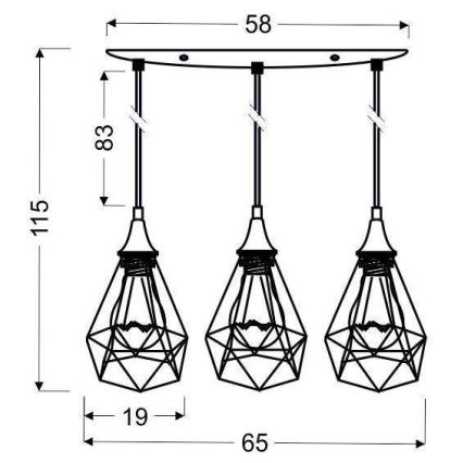 Ljuskrona med snöre GRAF 3xE27/60W/230V