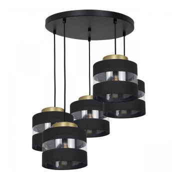 Ljuskrona med snöre HAVARD 5xE27/60W/230V svart/mässing rund