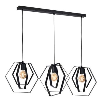 Ljuskrona med snöre HEXAGON 3xE27/60W/230V svart