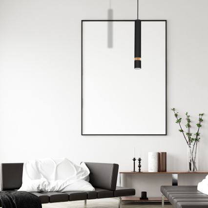 Ljuskrona med snöre JOKER Svart trä 1xGU10/8W/230V