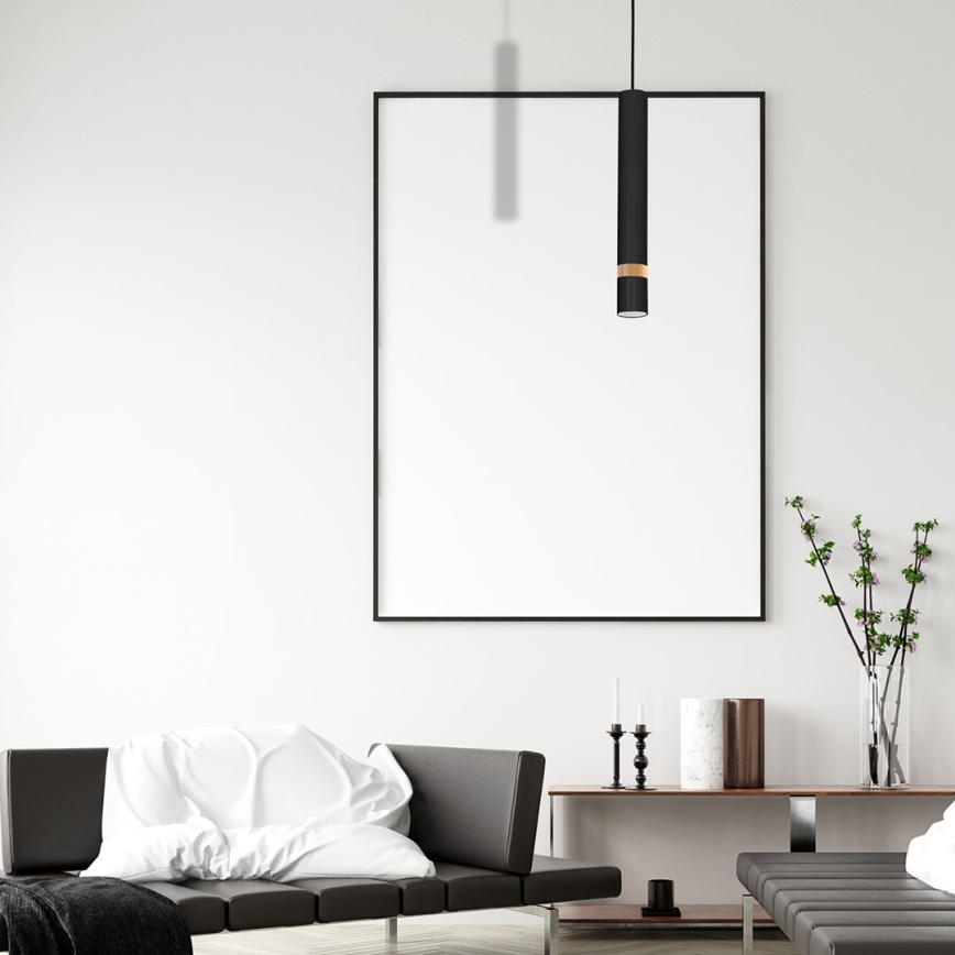 Ljuskrona med snöre JOKER Svart trä 1xGU10/8W/230V