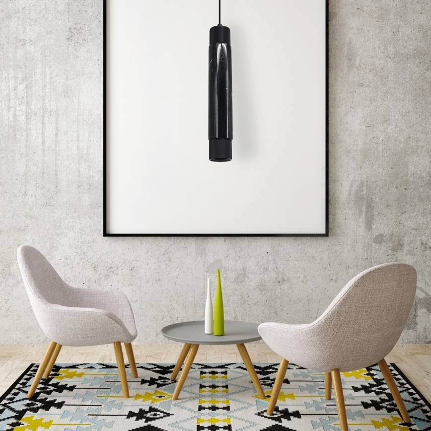 Ljuskrona med snöre marmor 1xGU10/8W/230V svart