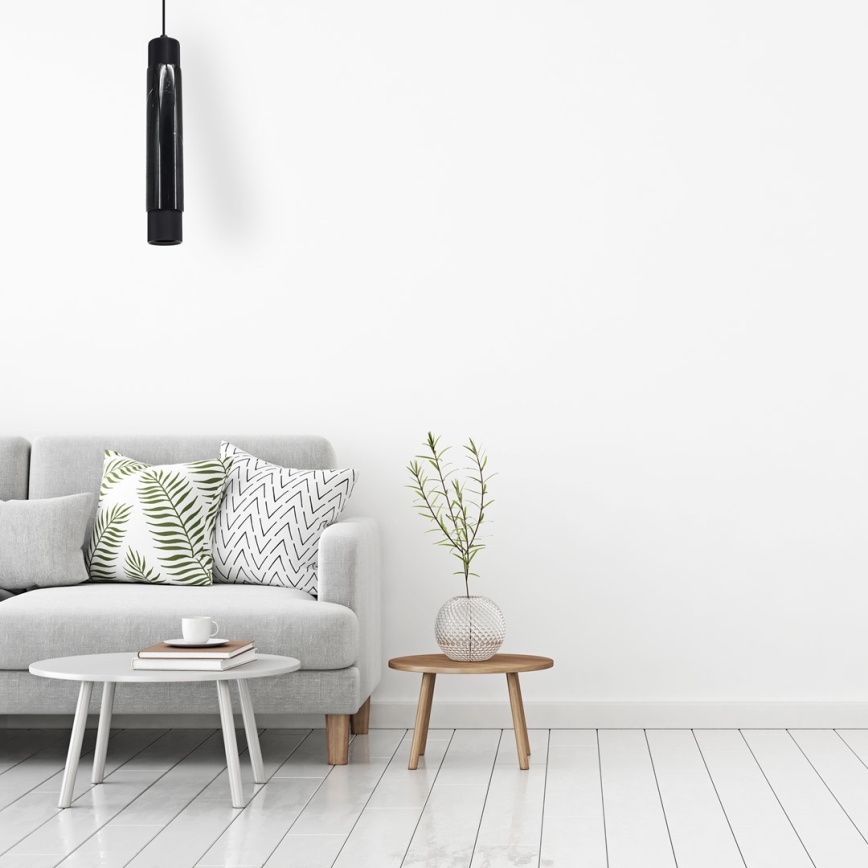 Ljuskrona med snöre marmor 1xGU10/8W/230V svart