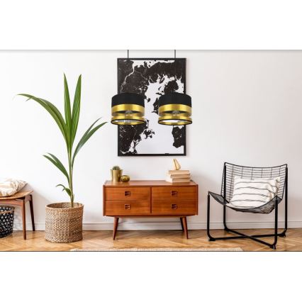 Ljuskrona med snöre MILO 2xE27/60W/230V guld/svart