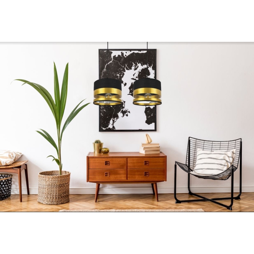 Ljuskrona med snöre MILO 2xE27/60W/230V guld/svart