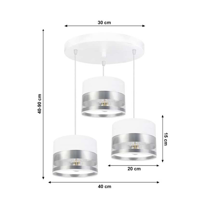 Ljuskrona med snöre MILO 3xE27/60W/230V silver