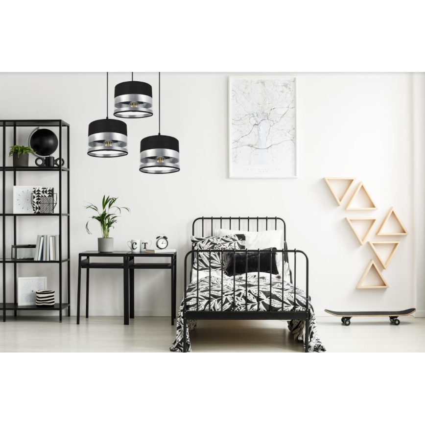 Ljuskrona med snöre MILO 3xE27/60W/230V silver/svart