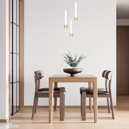 Ljuskrona med snöre NEST 3xGU10/8W/230V vit/guld rund