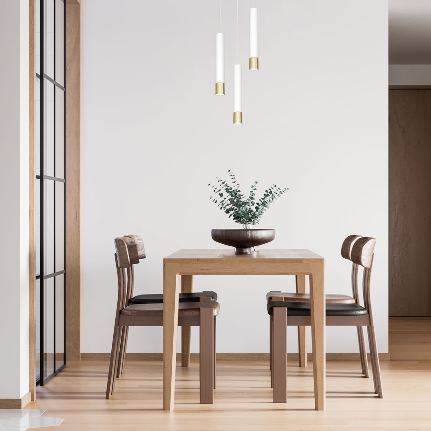 Ljuskrona med snöre NEST 3xGU10/8W/230V vit/guld rund