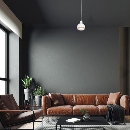 Ljuskrona med snöre OVAL 1xE27/60W/230V vit