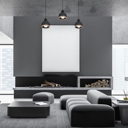 Ljuskrona med snöre OVAL 3xE27/60W/230V svart