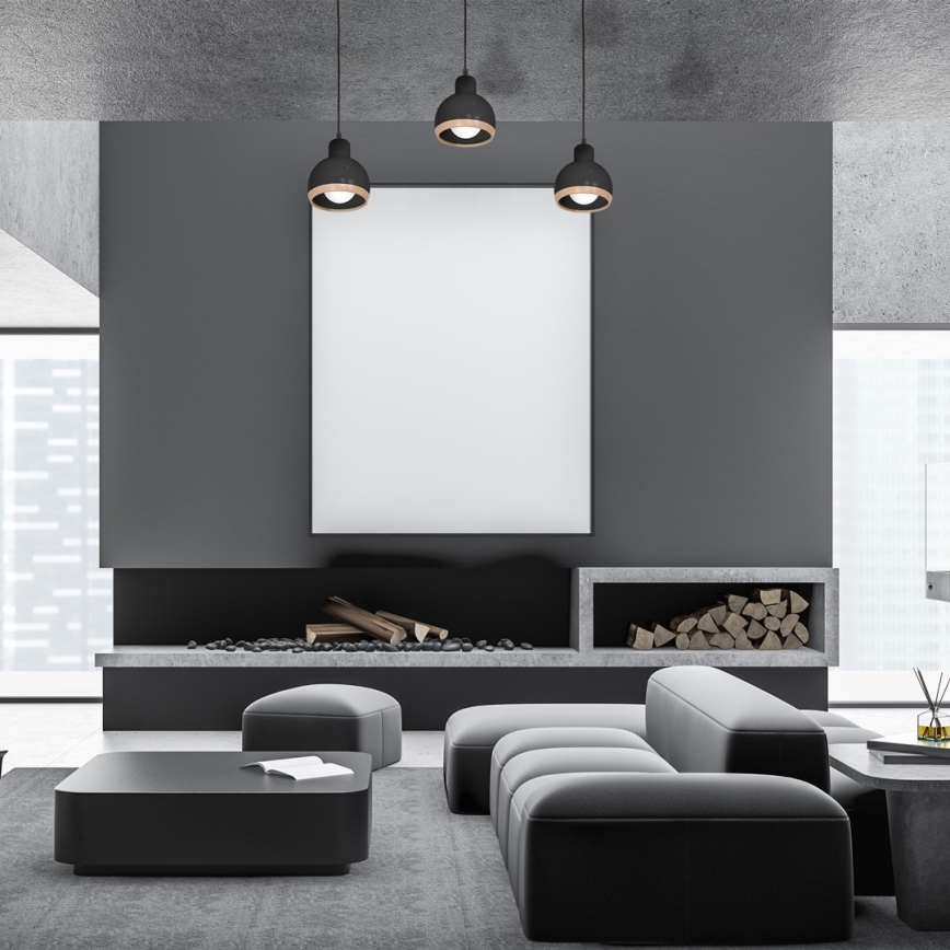 Ljuskrona med snöre OVAL 3xE27/60W/230V svart