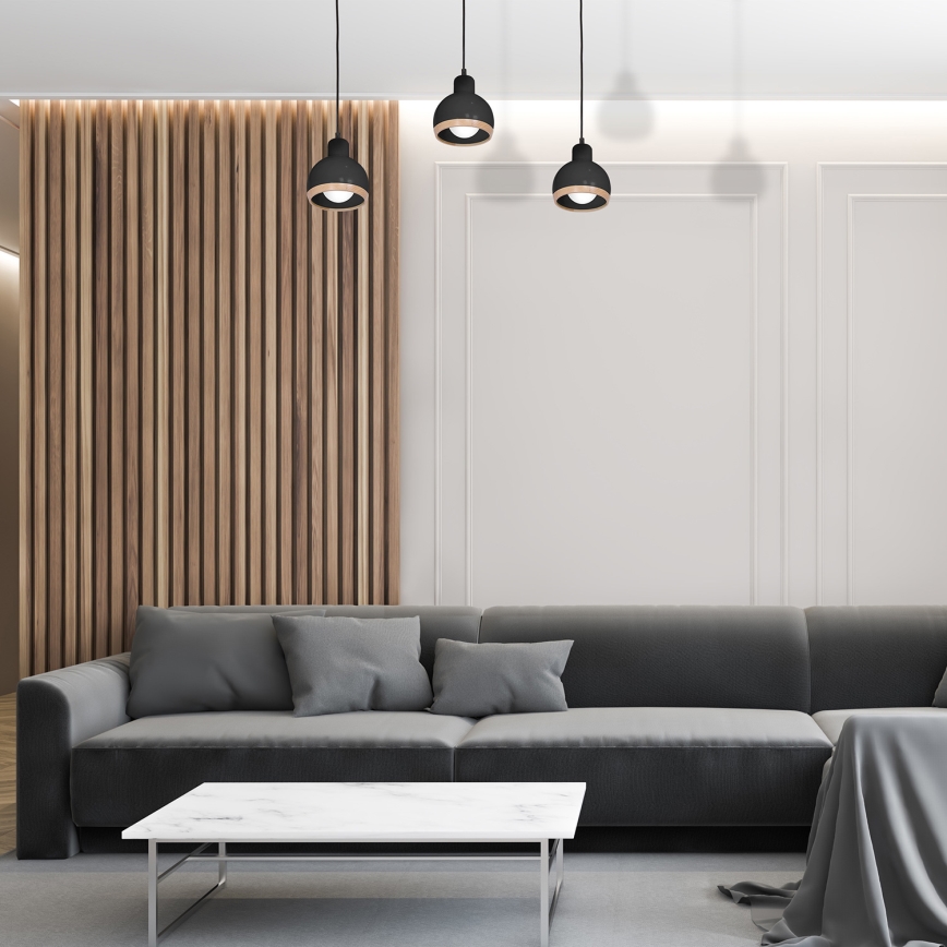 Ljuskrona med snöre OVAL 3xE27/60W/230V svart