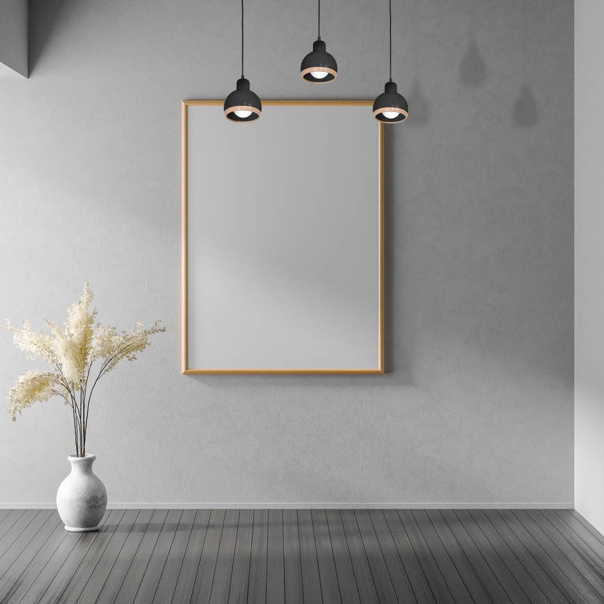 Ljuskrona med snöre OVAL 3xE27/60W/230V svart