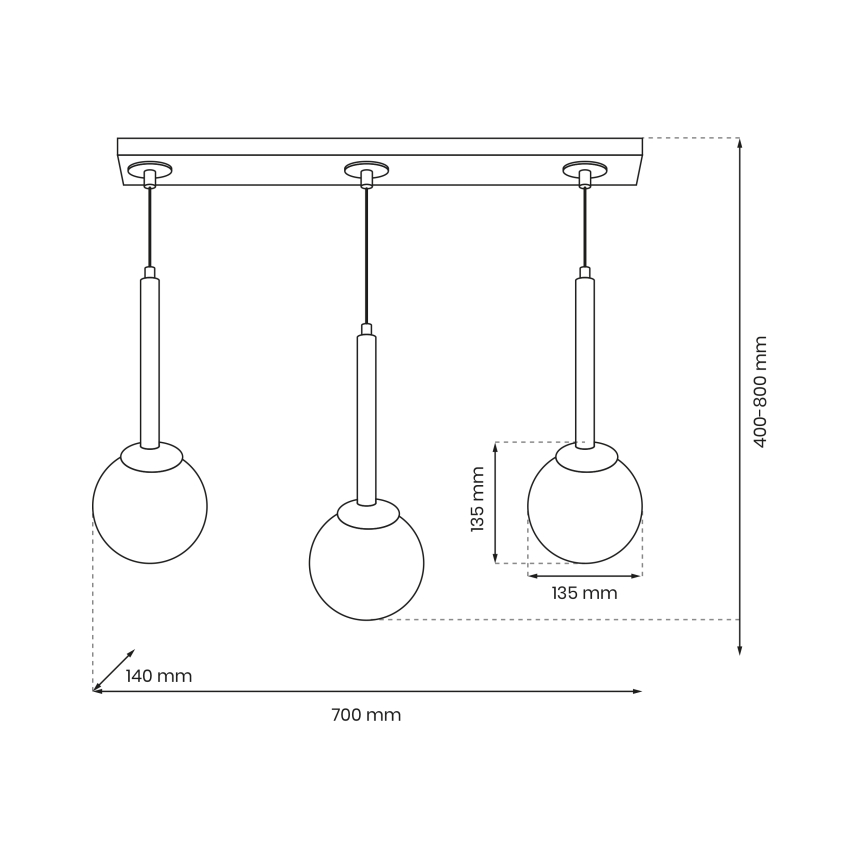 Ljuskrona med snöre PARMA 3xE14/40W/230V svart