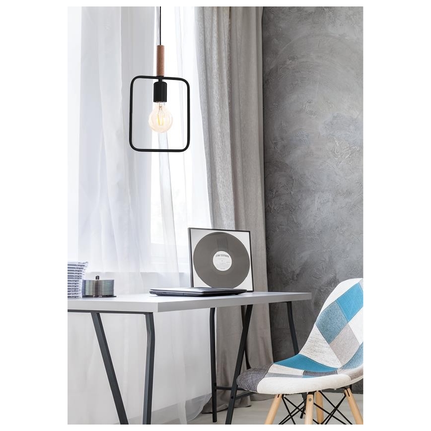 Ljuskrona med snöre Ram 1xE27/60W/230V svart