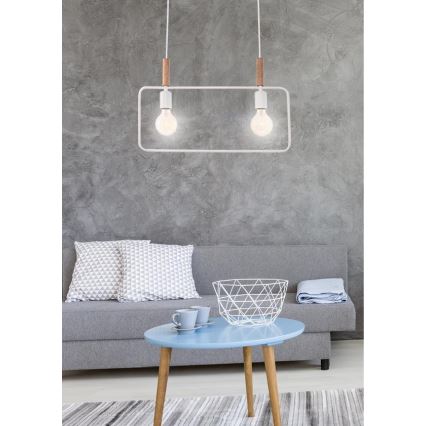 Ljuskrona med snöre Ram 2xE27/60W/230V vit
