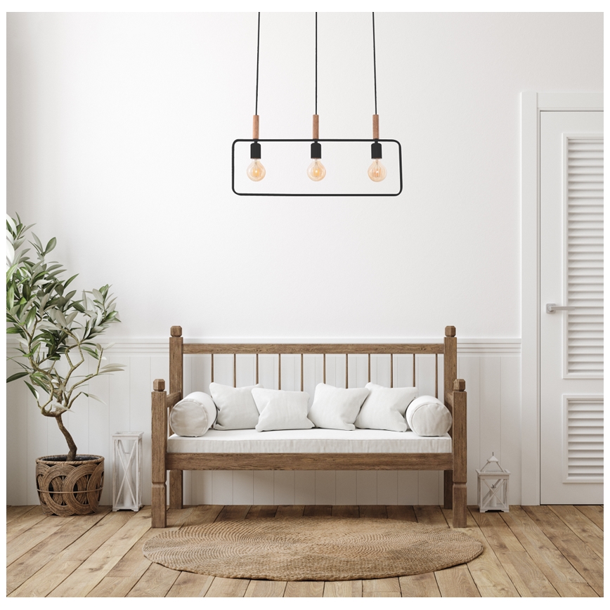 Ljuskrona med snöre Ram 3xE27/60W/230V svart