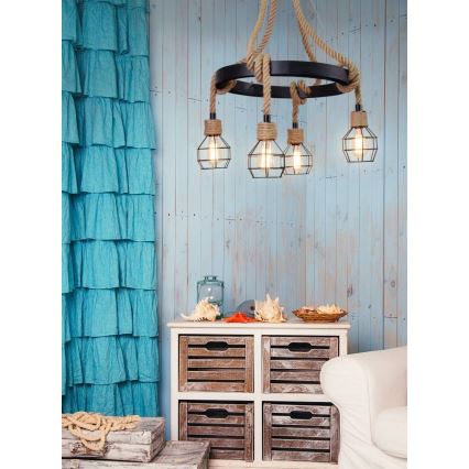 Ljuskrona med snöre ROPE ALEGRA 4xE27/10W/230V