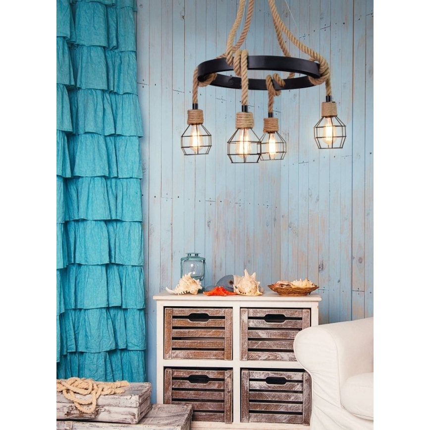 Ljuskrona med snöre ROPE ALEGRA 4xE27/10W/230V