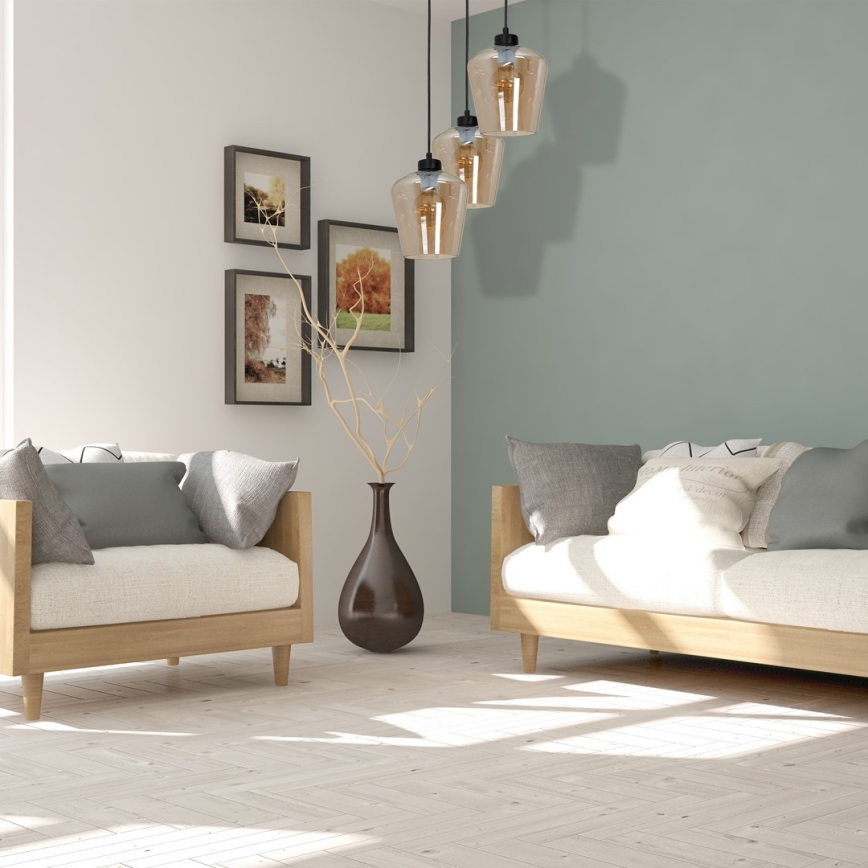 Ljuskrona med snöre SANTIAGO 3xE27/60W/230V brun