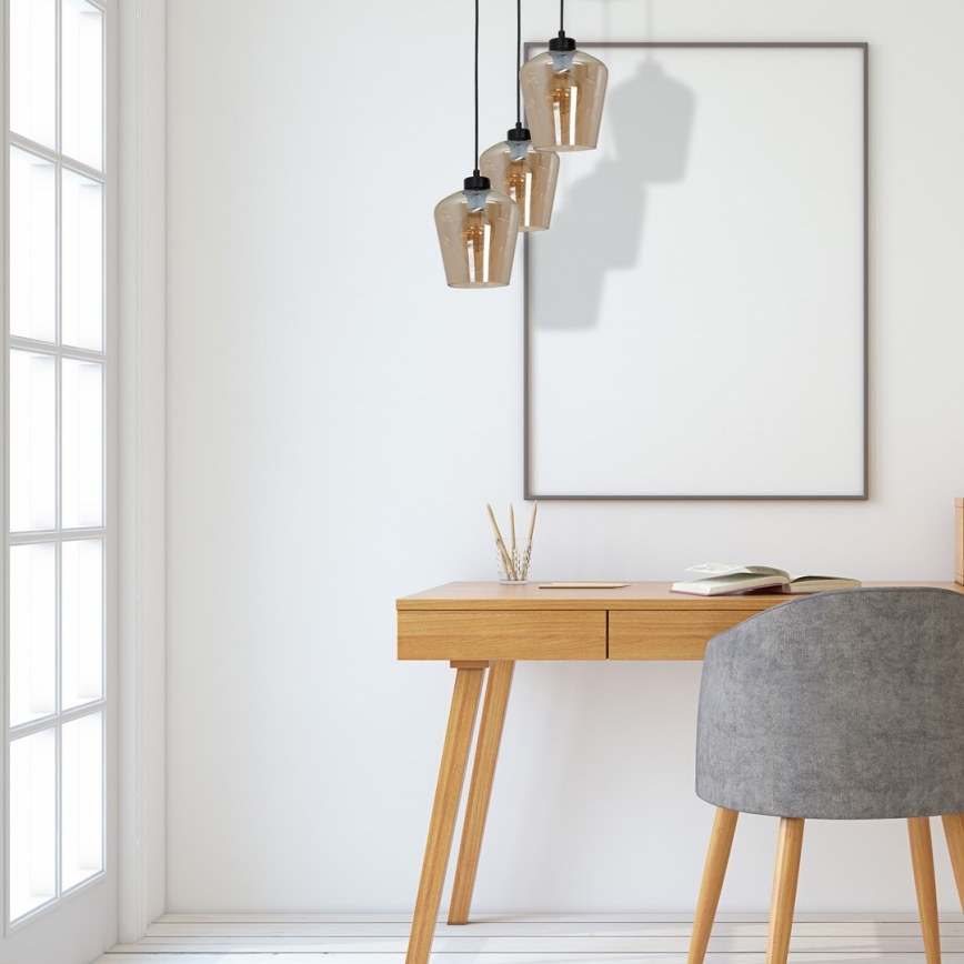 Ljuskrona med snöre SANTIAGO 3xE27/60W/230V brun