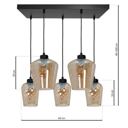 Ljuskrona med snöre SANTIAGO 5xE27/60W/230V brun