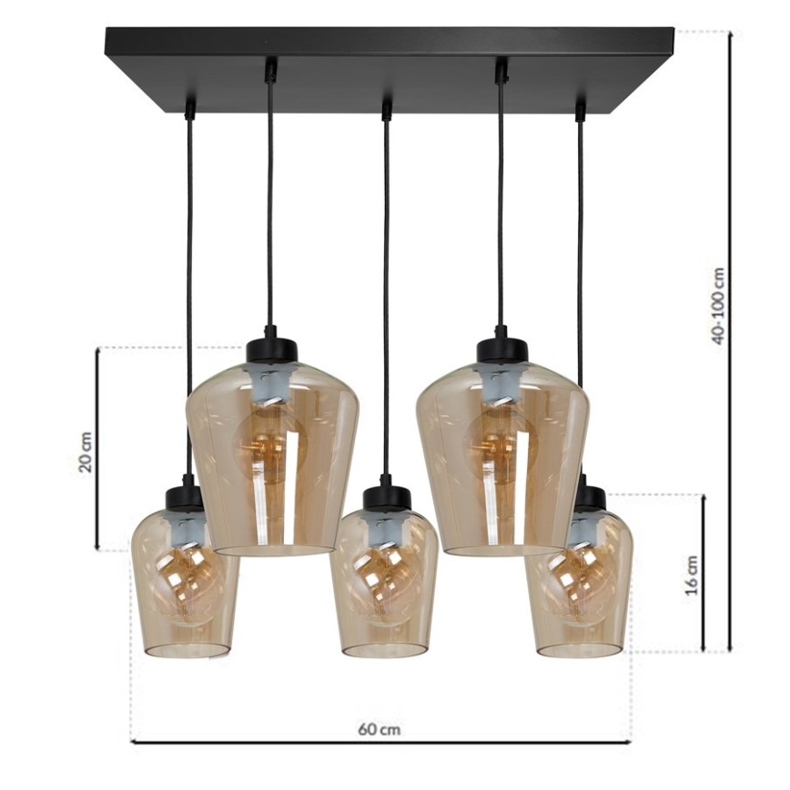 Ljuskrona med snöre SANTIAGO 5xE27/60W/230V brun