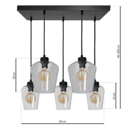 Ljuskrona med snöre SANTIAGO 5xE27/60W/230V klar