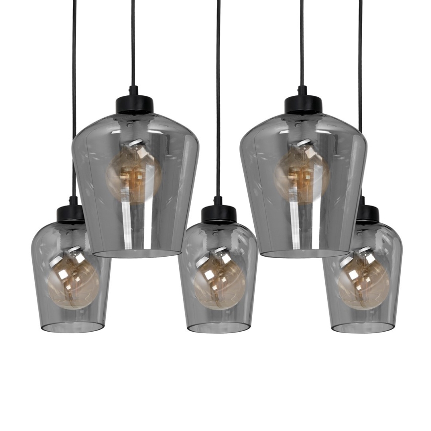 Ljuskrona med snöre SANTIAGO 5xE27/60W/230V svart