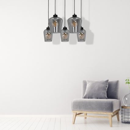 Ljuskrona med snöre SANTIAGO 5xE27/60W/230V svart