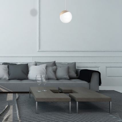 Ljuskrona med snöre SFERA trä 1xE14/40W/230V vit