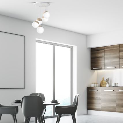 Ljuskrona med snöre SFERA trä 5xE14/40W/230V vit