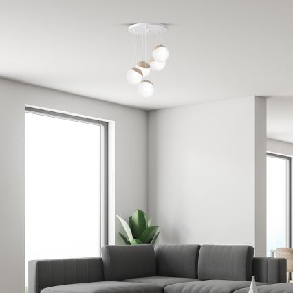 Ljuskrona med snöre SFERA trä 5xE14/40W/230V vit