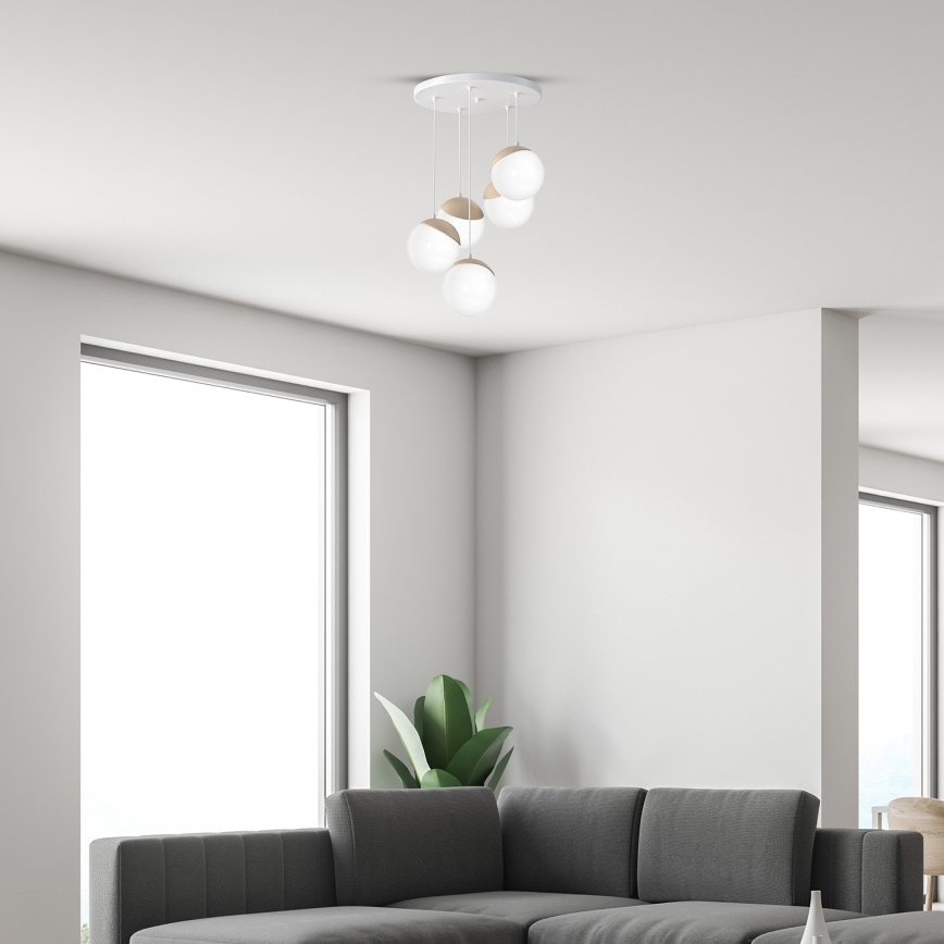 Ljuskrona med snöre SFERA trä 5xE14/40W/230V vit