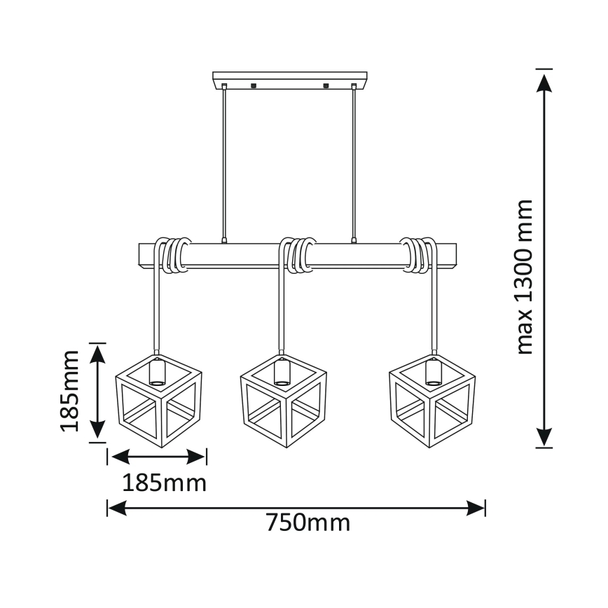 Ljuskrona med snöre SWEDEN 3xE27/20W/230V