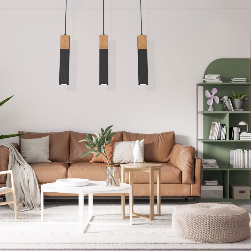 Ljuskrona med snöre TULUM 3xGU10/60W/230V svart