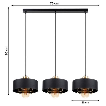 Ljuskrona med snöre VEST 3xE27/60W/230V