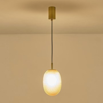 Ljuskrona med textilsladd 1xE14/25W/230V brun pr. 15 cm