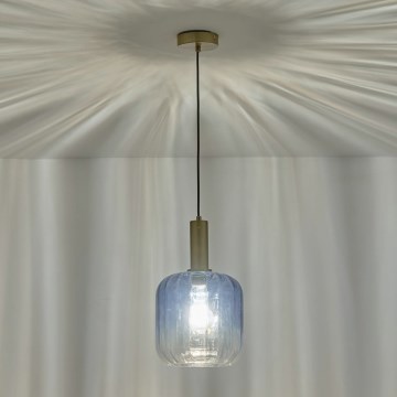 Ljuskrona med textilsladd 1xE27/15W/230V blå/rökig diameter 20 cm