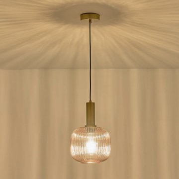 Ljuskrona med textilsladd 1xE27/15W/230V brun diameter 20 cm