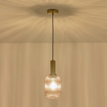 Ljuskrona med textilsladd 1xE27/15W/230V brun pr. 13 cm