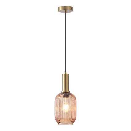 Ljuskrona med textilsladd 1xE27/15W/230V brun pr. 13 cm